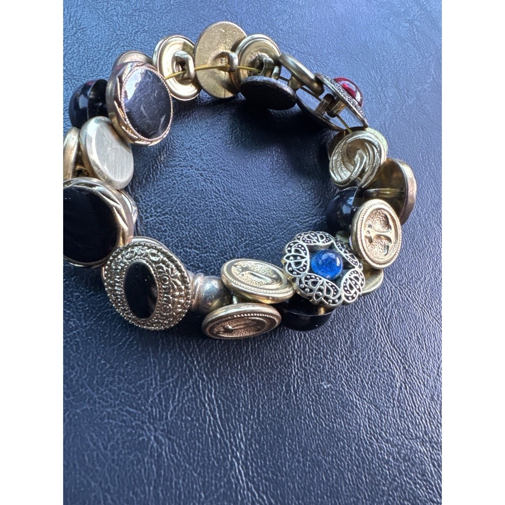 Handmade‎ Button Bracelet Magnetic Clasp Mixed Metal & Cabochon Buttons Artesian